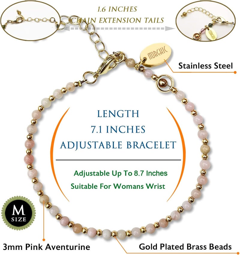Morchic 3mm Tiny Beads Natural Gemstone Bracelet for Women, Adjustable 7.1" Energy Gem Charm Jewelry, Dainty Handmade Birthday Gift - Image 2